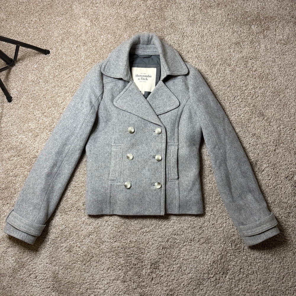 Abercrombie & Fitch Peacoat Women S Gray Wool Blend Double Breasted Jacket